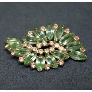 Juliana Green Marquise Rhinestone Fanned Out Brooch Large Vintage Pin